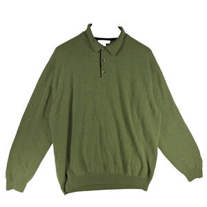 Kinross Collared Shirt Mens XXL Green 100% Cashmere Preppy Academia Golf Winter